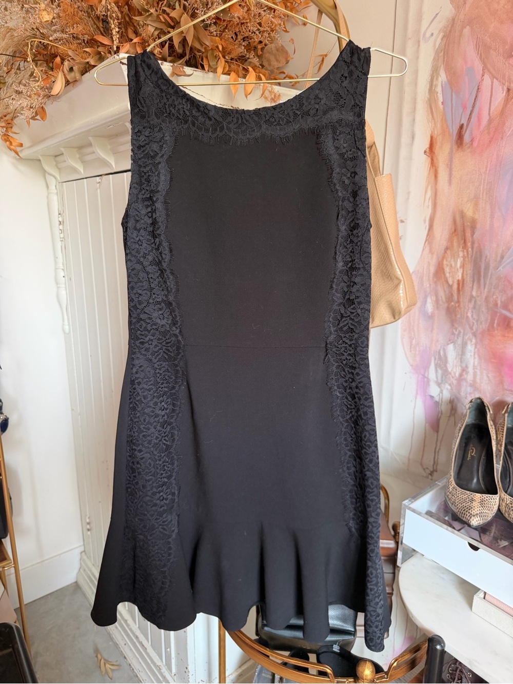 Sandro Black Lace-Trim Sleeveless Fit & Flare Dress
